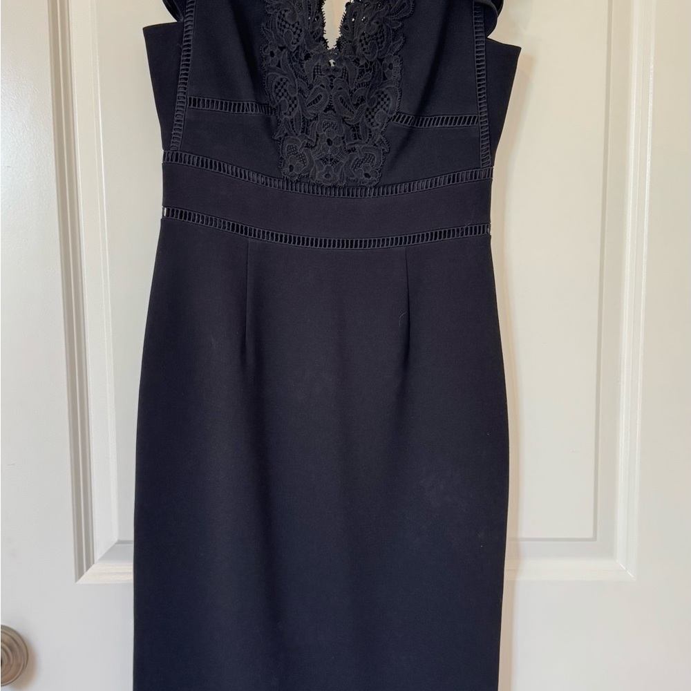 Rebecca Taylor Black Midi Dress with Lace Detail